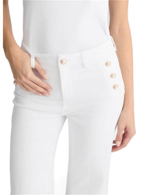 pantalone donna flare bottoni gioiello cotone stretch bianco LIU JO | WA5459-T403311111